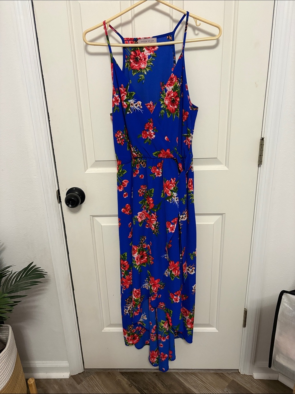 Royal Blue Floral Spaghetti-Strap Maxi Dress